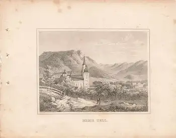 Mariazell Steiermark in Österreich original Stahlstich um 1840