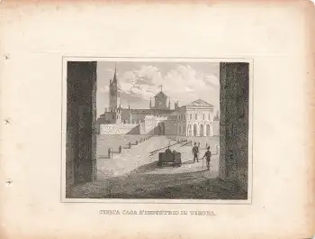 Verona Civica Casa D Industrio original Stahlstich um 1840