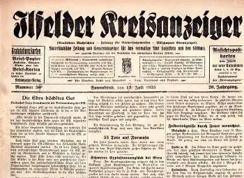 Ilfelder Kreisanzeiger Wochenzeitung 17. Juli 1935