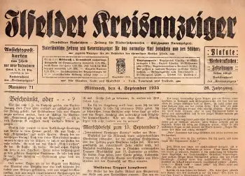 Ilfelder Kreisanzeiger Wochenzeitung 4. September 1935