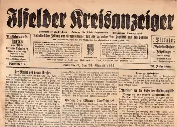 Ilfelder Kreisanzeiger Wochenzeitung 31. August 1935