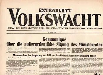 Volkswacht Extrablatt Bezirksleitung der SED Gera Memorandum zur Deutschen Frage 30. Januar 1954