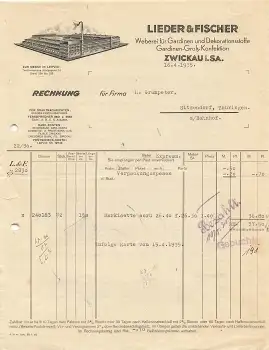 Zwickau Gardienen Weberei Lieder & Fischer Briefkopf mit Fabrikansicht 1935