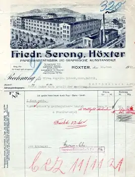 Höxter Papierfabrik Friedr. Serong Briefkopf mit Fabrikansicht 1921