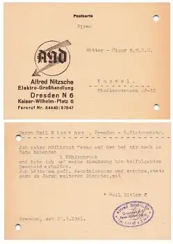 Dresden Kaiser Wilhelm Platz Elektro Großhandlung Alfred Nische 1941