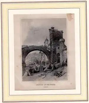 Koblenz Brücke an der Mosel original Stahlstich um 1870