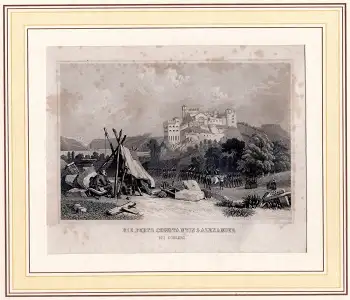 Koblenz die Forts Constantin u Alexander original Stahlstich um 1870