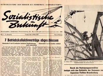 Schwarze Pumpe Betriebszeitung Sozialistische Zukunft 1957