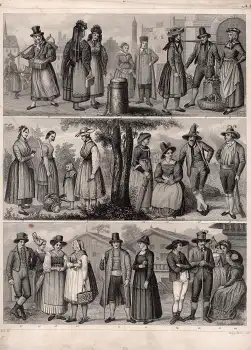 Volkstrachten Stahlstich Henry Winkles nach G Heck um 1850