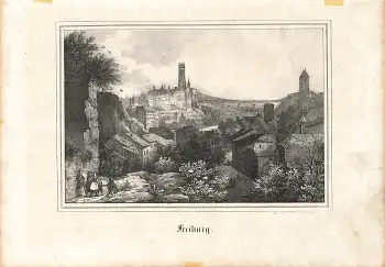 Freiburg Fribourg Schweiz original Lithographie  um 1850