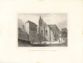 Würzburg Burkhardtskirche original Stahlstich Poppel  um 1850