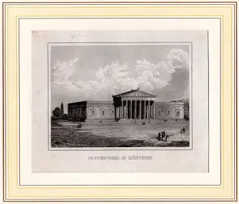 Müchnen Glyptothek original Stahlstich um 1850