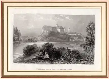 72488 Sigmaringen Schloss und Stadt original Stahlstich um 1850