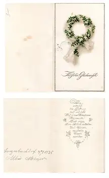 Glückwunsch zur Hochzeit Blumen Schleier Klappkarte *ca.1925