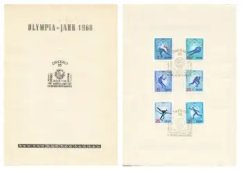 DDR Michel 1335-1340 Olympische Winterspiele Grenoble Gedenkblatt mit Sonderstempel