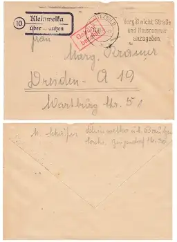 02625 Kleinwelka Landpoststempel und Gebühr bezahlt o Bautzen 16.10.1945