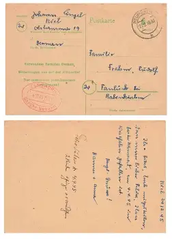 Britische Besetzung Ganzsache 6 Rpf. bezahlt mit rotem Stempel Elmshorn Gebühr bezahlt o Neumünster 25.2.1946