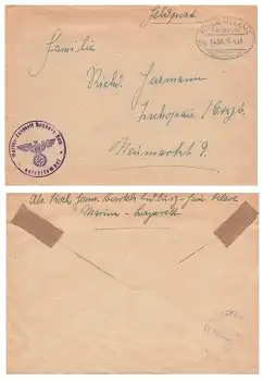 Marine Lazarett Bedburg Feldpostbrief mit Bahnpost Köln-Kleve Zug 1454 o 13.4.1943