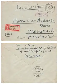 Burgkunstadt violetter Gebühr bezahlt Stempel auf R-Brief o 9.2.1946 nach Dresden