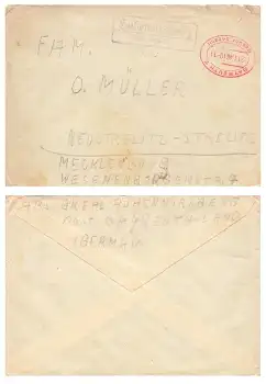 91278 Hohenmirsberg Landpoststempel und Gebühr bezahlt Stempel auf  Brief o Bayreuth 2 21.1.1946 nach Neustrelitz