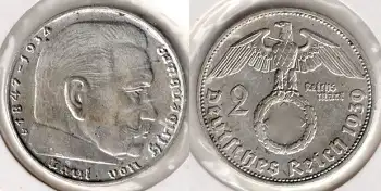 Jäger 366 - 2 Reichsmark 1939 D Hindenburg