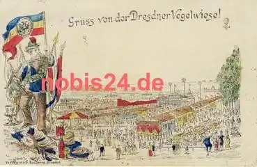 Dresden Vogelwiese Litho RARITÄT o 13.8.1897