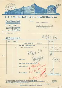 08371 Glauchau Klapphutfabrik Felix Weissbach Briefkopf 1933