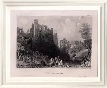 Meinigen Ruine Henneberg original Stahlstich um 1850