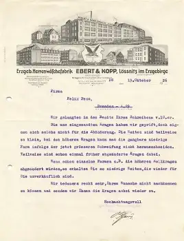 08294 Lößnitz Herrenwäschefabrik Ebert & Kopp Briefkopf mit Fabrikansicht 1926