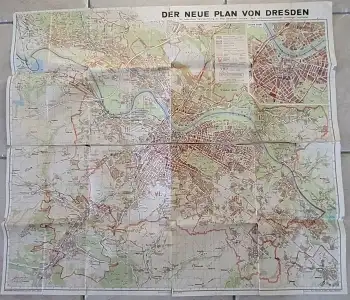 Der neue Plan von Dresden mit besonderer Kennzeichnung der total zerstörten Gebiete um 1947 Stadtplan