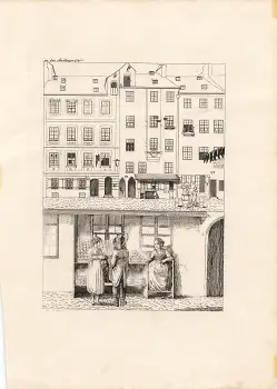 München in der Sendlinger Gasse original Kupferstich mit Brot Verkäuferin um 1810