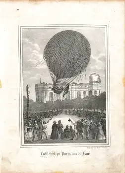 Ballon Luftfahrt zu Paris am 29. Juni original Lithographie 1850 Oeser Neusalza