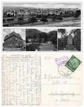 56751 Kolling-Maifeld Gasthaus M Wolff Landpoststempel Kollig über Polz o 17.1.1938