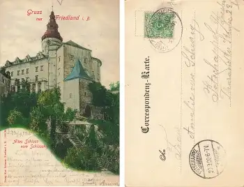 Friedland Böhmen Altes Schloss Bahnpost Zittau Reichenau Zug 2612 28.9.1900