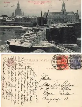 Dresden Abbruch der Augustusbrücke Baustand 2.2.1908 o 14.5.1921