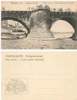 Dresden Augustusbrücke Elbe Niedrigwasser 1904