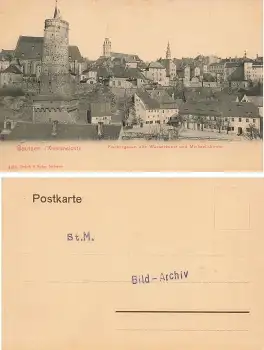 Bautzen Westansicht Fischergasse alte Wasserkunst Michaeliskirche * um 1900