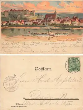 01796 Pirna Gruss vom Elbestrand Litho o 29.9.1900