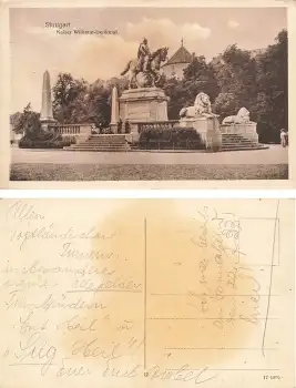 Stuttgart Kaiser Wilhelm Denkmal gebraucht um 1920