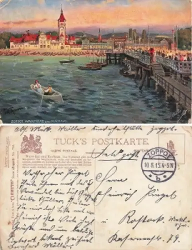 Zoppot Warmbad und Kurhaus Künstlerkarte Tucks Oilette o 10.8.1915