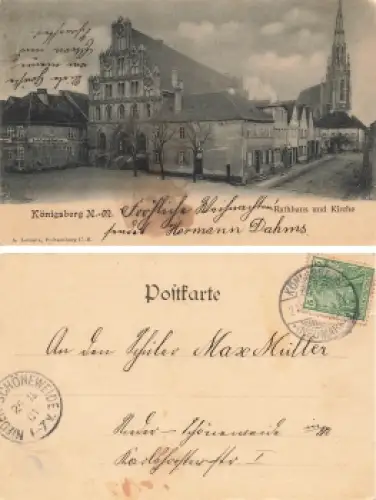 Königsberg Neumark Rathaus und Kirche Chojna o 24.122.1901