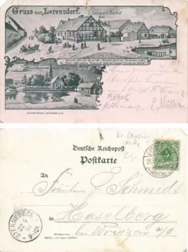 Lorenzdorf Kreis Landsberg Warthe Gasthof Salomon Lithoo 21.9.1899
