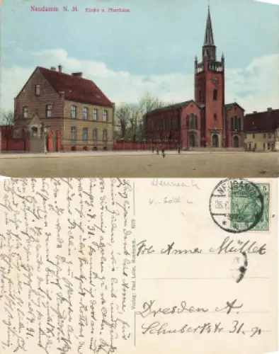 Neudamm Neumark Kirche mit Pfarrhaus Debno o 28.8.1915