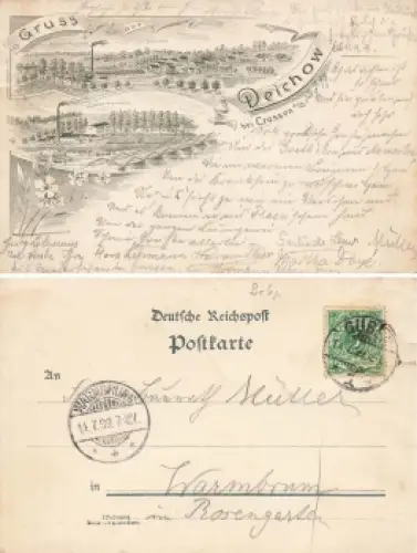 Deichow bei Crossen Oder Litho Papierfabrik Dychow o 14.7.1899