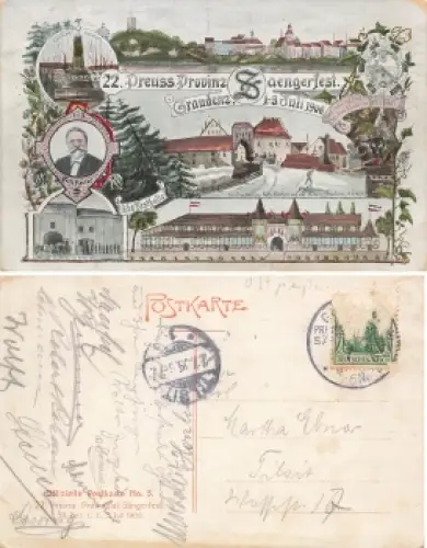 Graudenz Westpreussen 22. Provinz Sängerfest 1906 Grudziadz o 2.7.1906