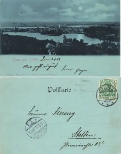 Callies Pommern Mondscheinkarte Kalisz Pomorski o 1902