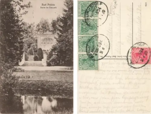 Bad Polzin Pommern Kurpark Polczyn Zdoj Bahnpost Berlin-Stolp Zug 594 31.8.1920