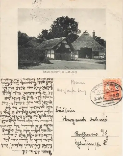 Ostseebad Deep Pommern Bauerngehöft Dzwirzyno Bahnpost Stettin-Kolberg Zug 843 27.6.1918