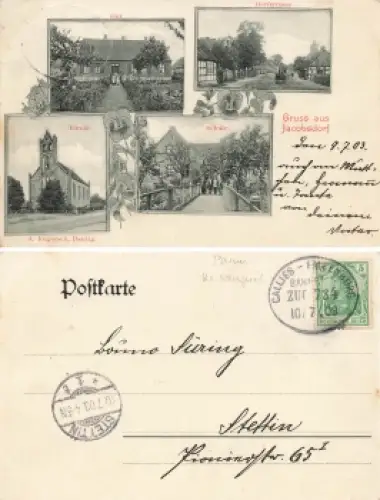 Jacobsdorf Pommern Sienica Bahnpost Callies-Falkenburg Zug 734 10.7.1903