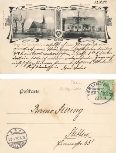 Teschendorf Pommern Pfarrhaus Cieszyno Bahnpost Berlin-Stolp Zug 592 22.9.1904